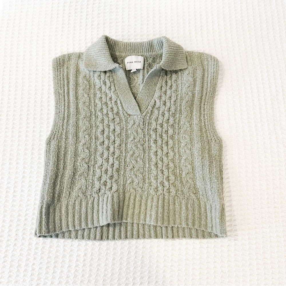 Women's Green Collared Sweater Vest Size S/M